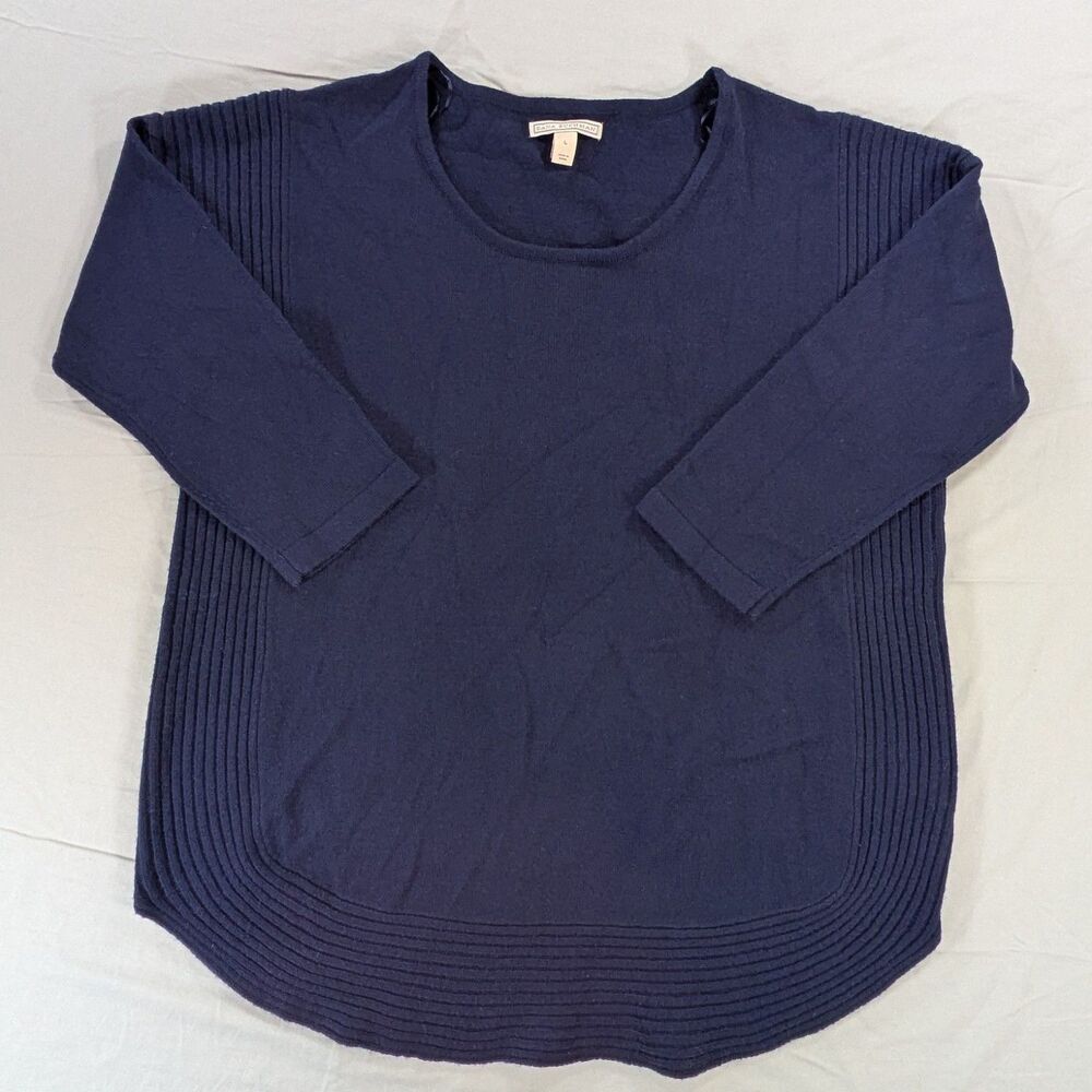 Dana Buchman Womens Large Navy Blue Knit Sweater 3/4 Sleeve Ribbed